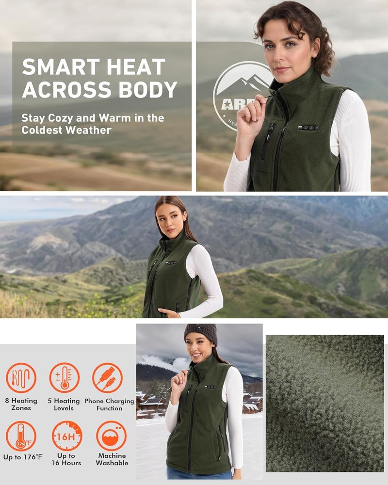ARRIS Fleece Heated Vest for Women with 7.4V Battery Pack, Size Adjustable 8 Heating Zones Heating Clothing for Hunting - Image 4
